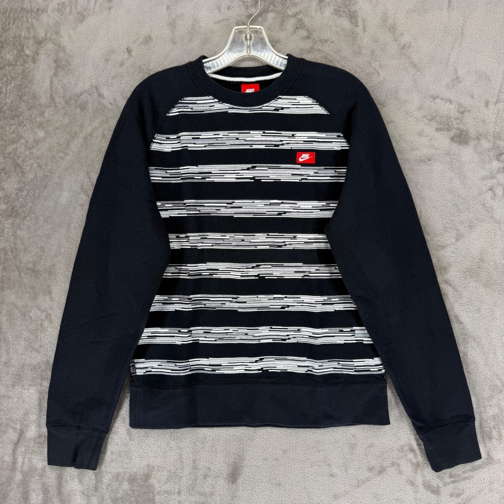 Nike Mens Glitch Stripe Crewneck Sweatshirt Black White Red 614417-010‎ Size M